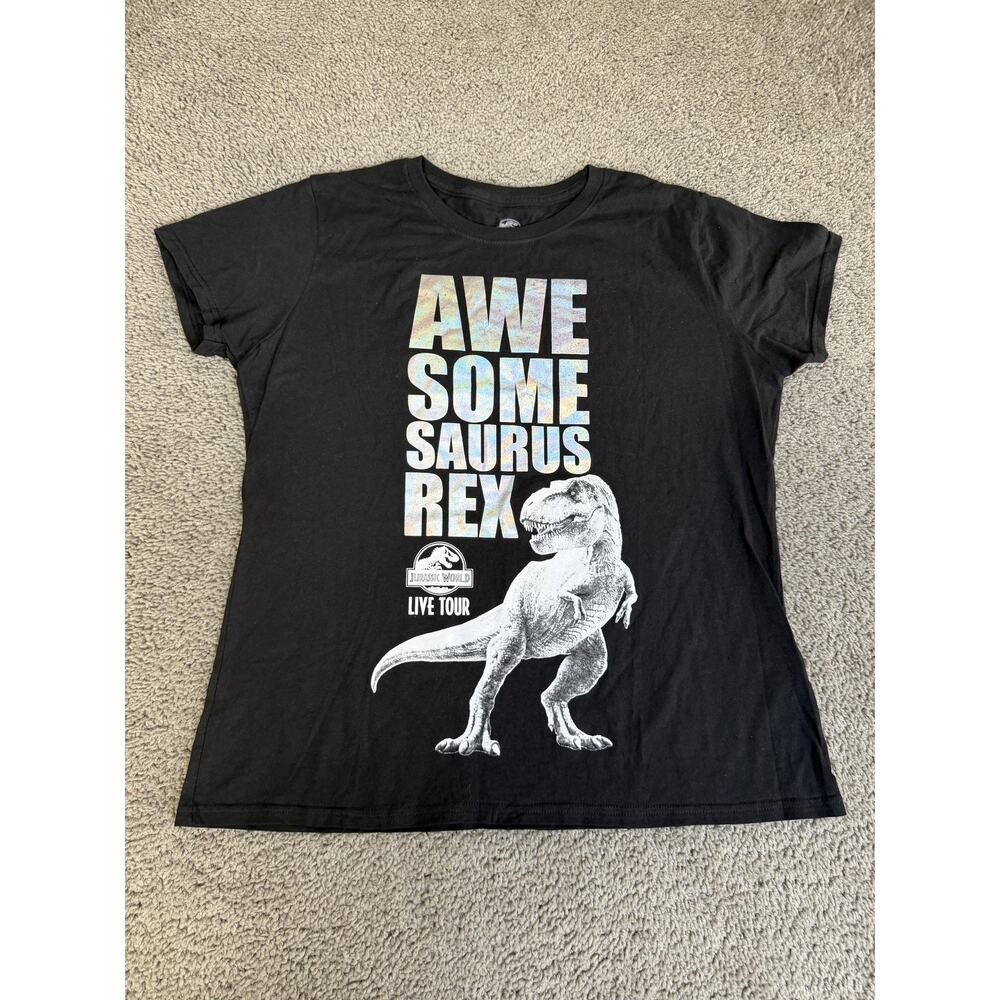 Jurassic World Shirt Womens L Black Awesome Saurus Rex Graphic Tagless Tee Top